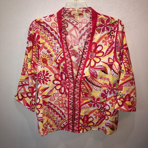 Set of 2 Choices Womens Pink Floral Linen Large Blazer Jacket XL Skirt Summer - Picture 9 of 16